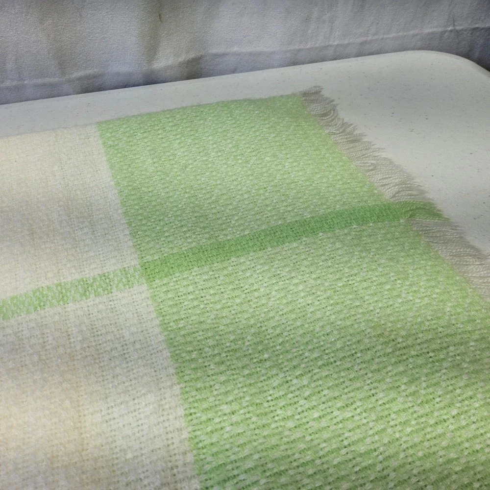 The Three Weavers Handwoven Baby Blanket Kids Green White Butterfly Plaid Fringe